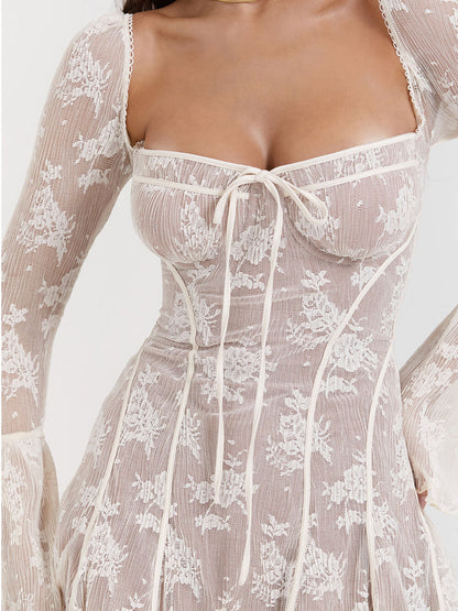 Cream Lace Structured Corset Dress