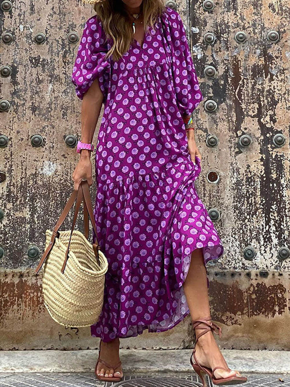 Round Neck Lantern Sleeve Sweetheart Dress