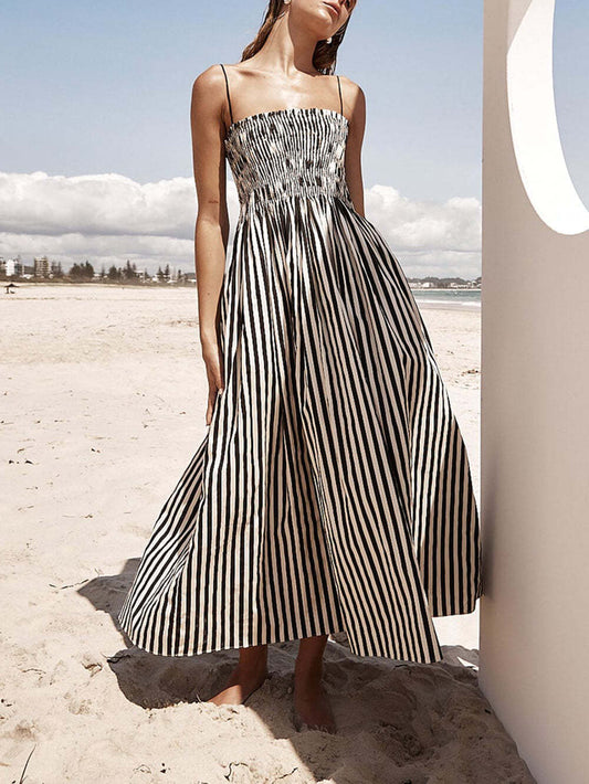 Sophisticated Unique Stripe Pleated Maxi Dress