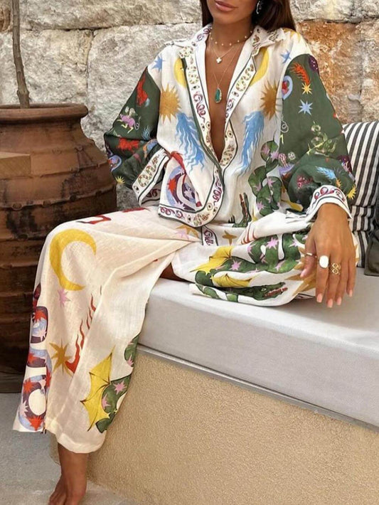 Printed Long Sleeve Shirt & Pants Set