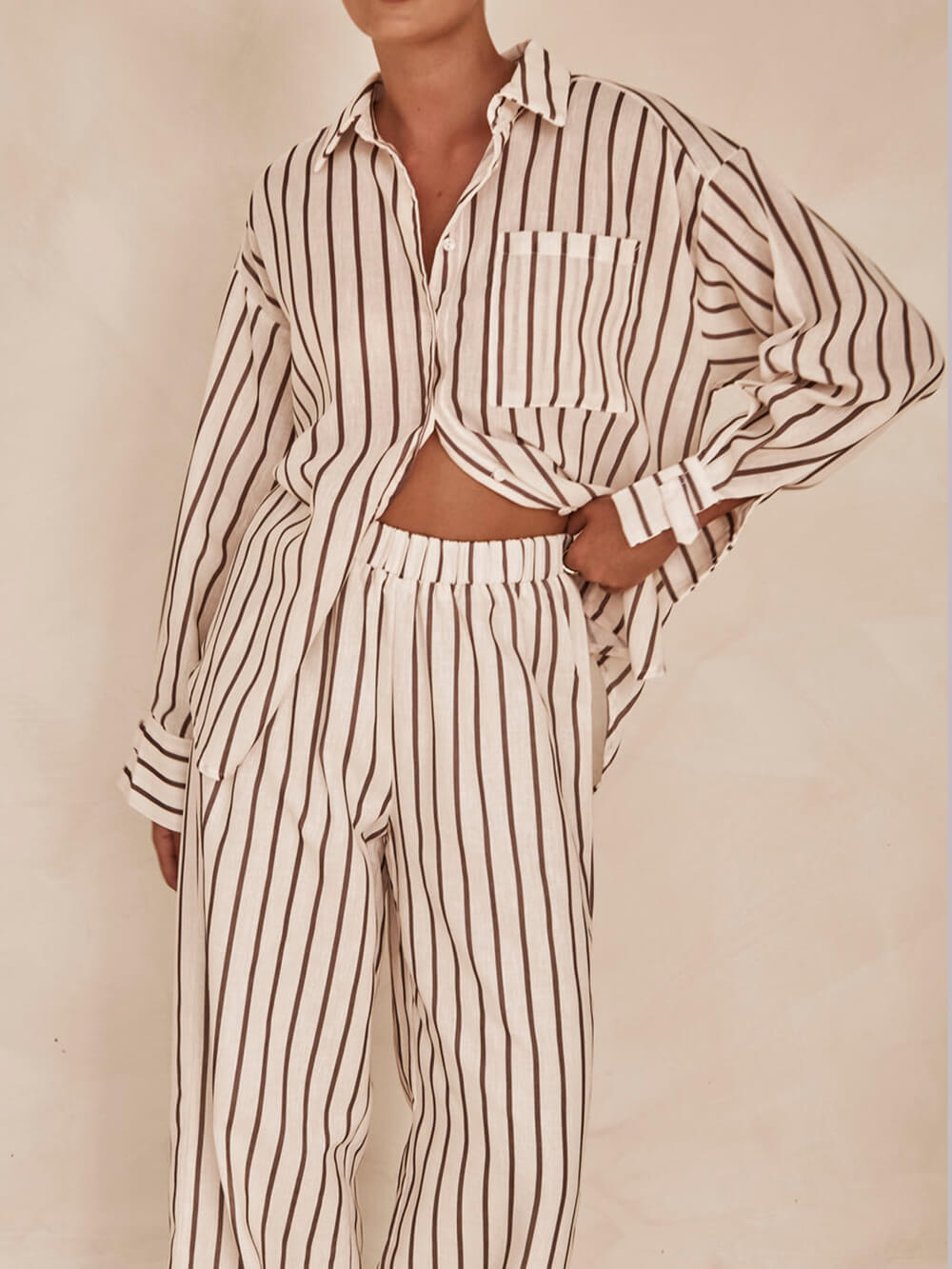 Striped Patchwork Shirt Set