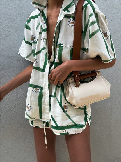 Printed Button Up Top and Shorts Set