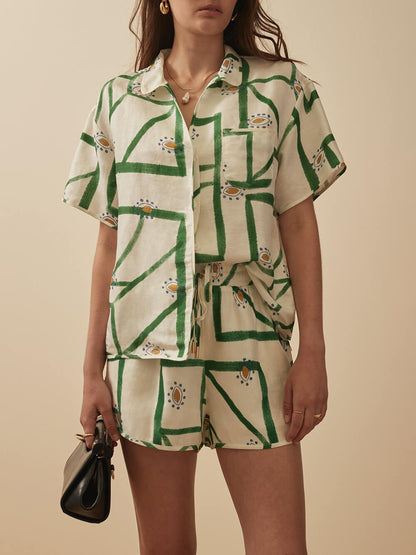 Printed Button Up Top and Shorts Set