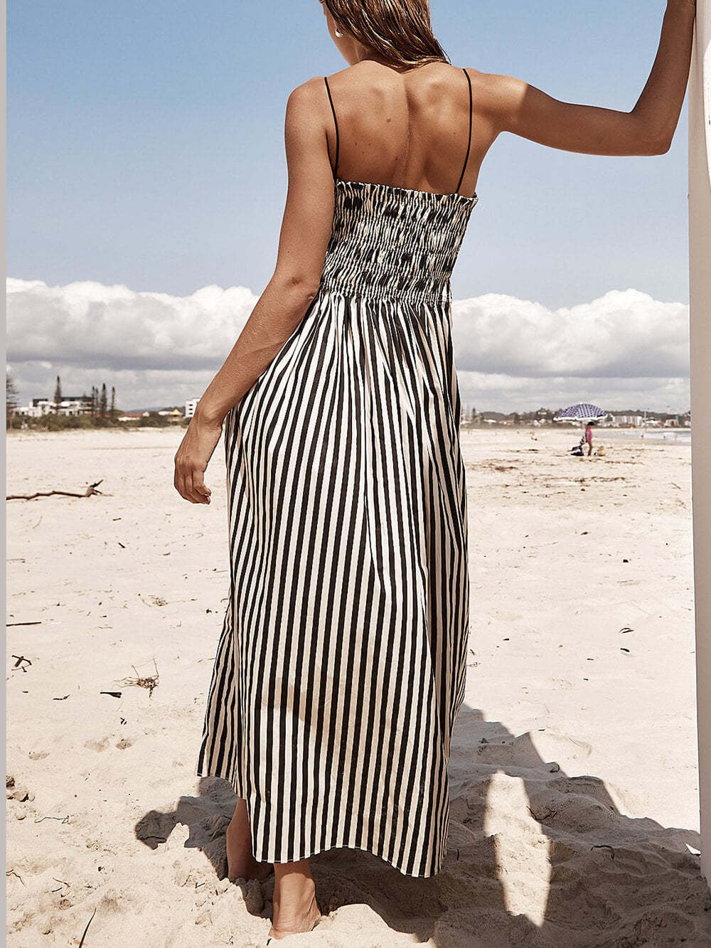 Sophisticated Unique Stripe Pleated Maxi Dress