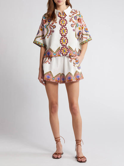 Ethnic Floral Print Shirt Set