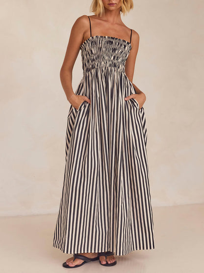 Sophisticated Unique Stripe Pleated Maxi Dress
