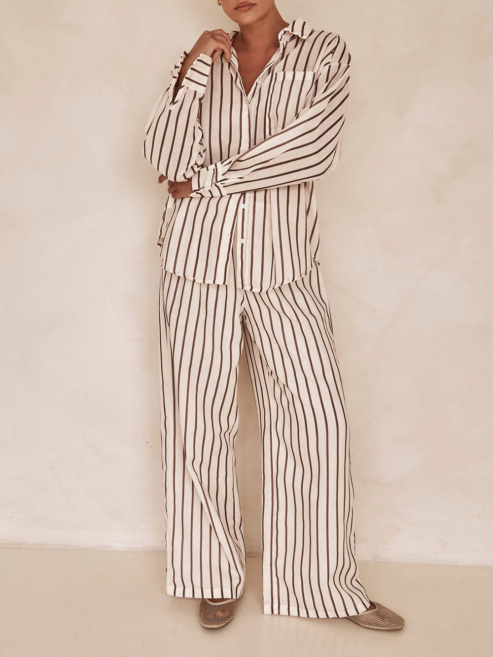 Striped Patchwork Shirt Set