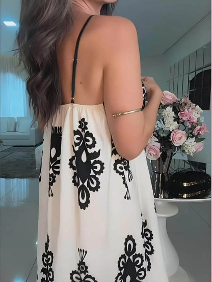 Sleeveless Cami Printed Loose Flared Dress