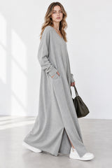 Slit Hem V Neck Sweatshirt Dress
