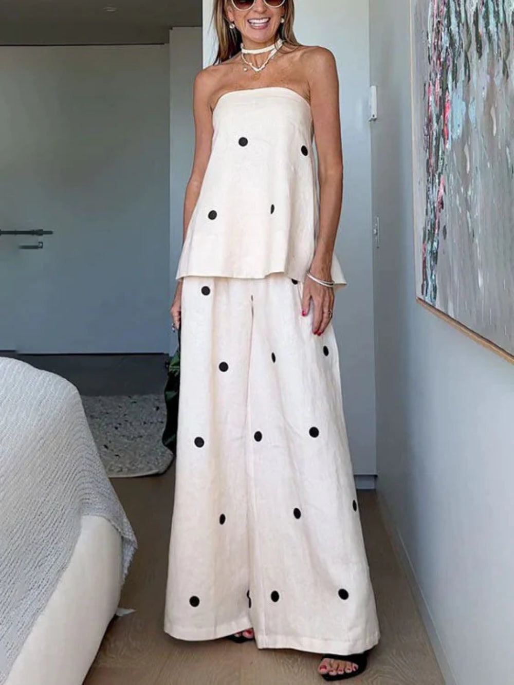 Polka Dot Off-Shoulder Tank Top