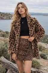 Fleece Leopard Zebra Print Notch Collar Coat