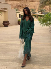 Tassel Printed V-Neck Long Dress