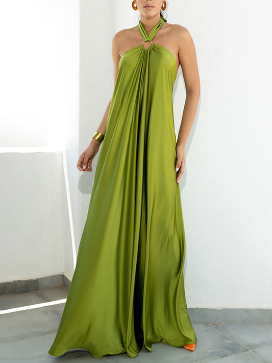 Summer Satin Halter Swing Gown Dress