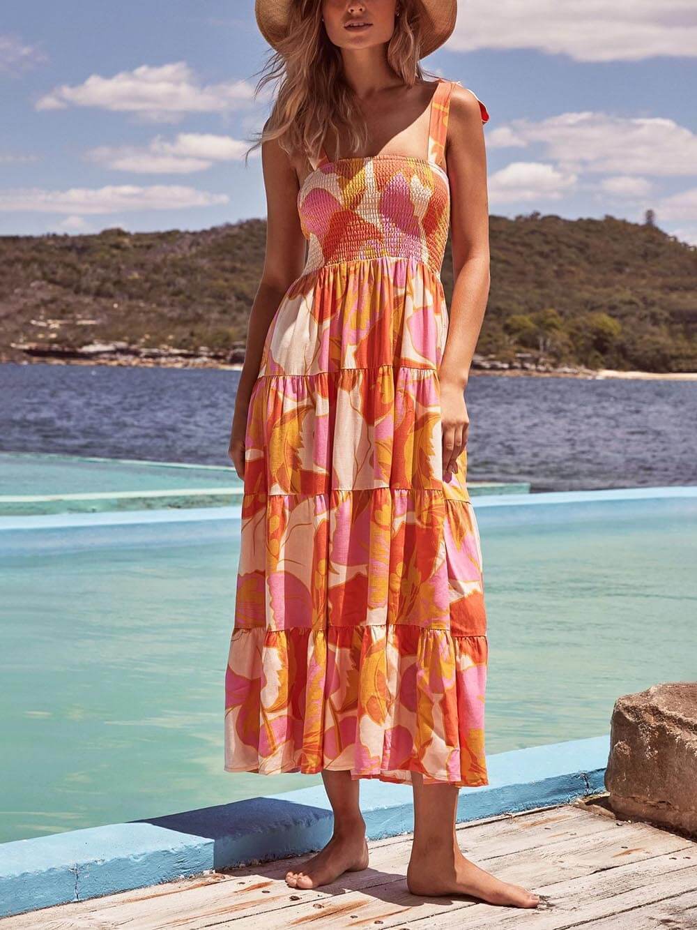 Sea Charm Sleeveless Pleated Print Cami Dress