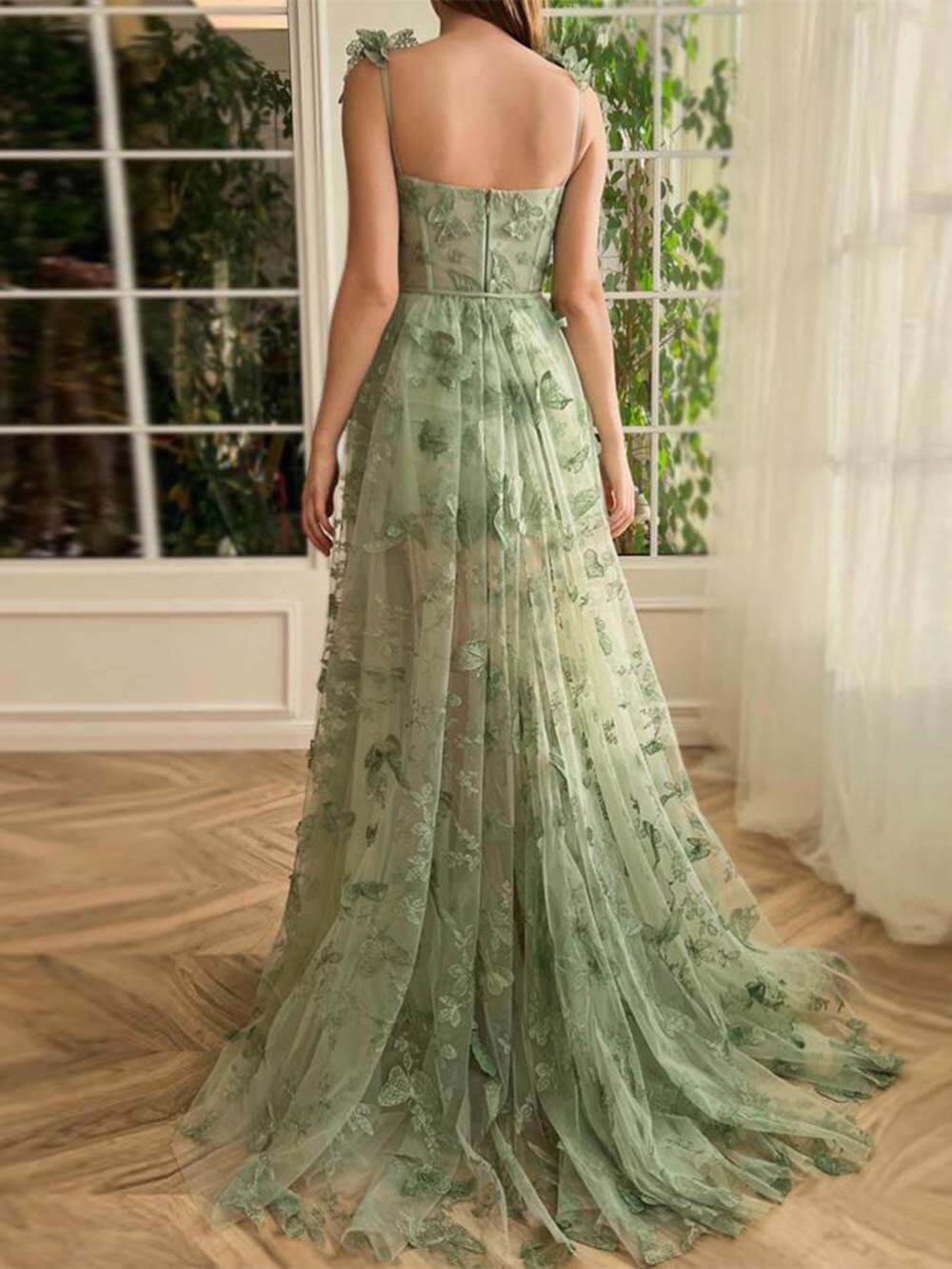 Sheer Cami Sleeveless High-Slit Party Dress