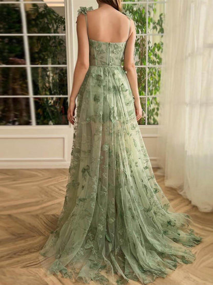 Sheer Cami Sleeveless High-Slit Party Dress