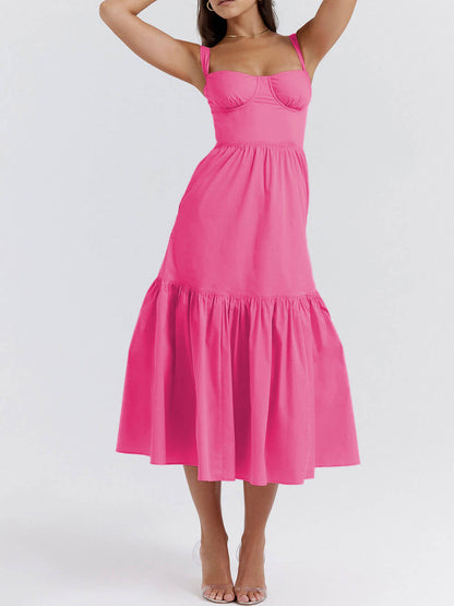 Strap Solid Color A-Line Hem Midi Dress