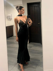 Black Lace Patchwork Sling Maxi Dress