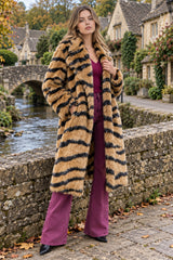 Faux Fur Tiger Striped Loose Overcoat