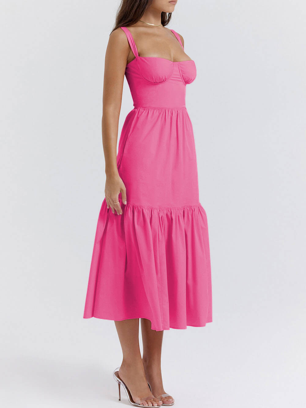 Strap Solid Color A-Line Hem Midi Dress