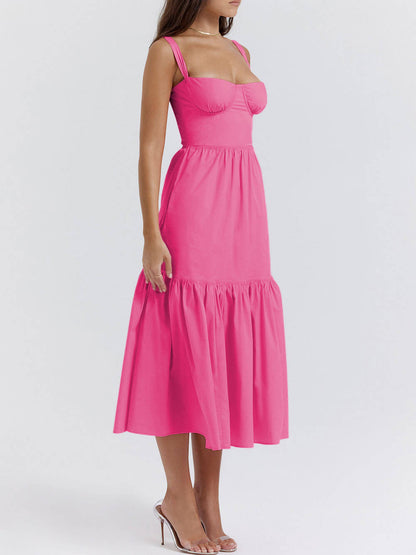 Strap Solid Color A-Line Hem Midi Dress
