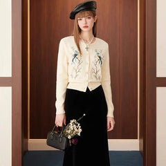 Embroidered O-Neck Knit Cardigan