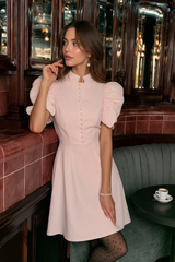 Pink Puff Sleeve A-Line Mini Dress