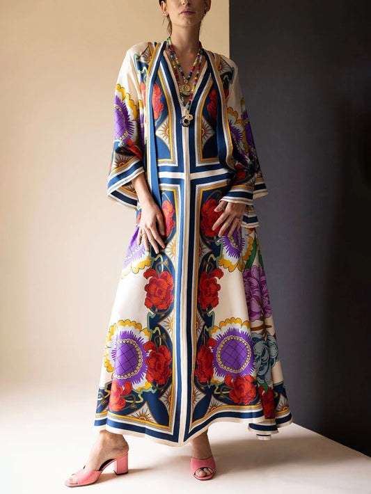 Floral Flared Dress with Tie Collar
