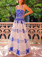 Painted Crochet Floral Print Unique Midi Dress