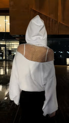 Solid Color Cutout Mesh Hoodie