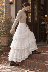 Lace Ruffle Tiered Tulle Maxi Skirt