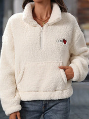 White Zipper Plush Hoodie