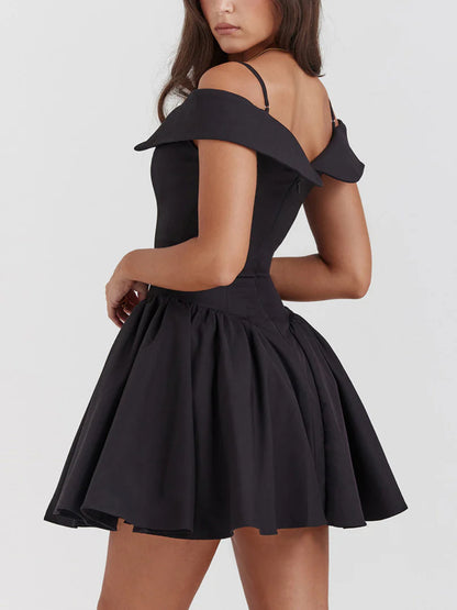 One Shoulder Ruched Puffy Sleeve Mini Dress