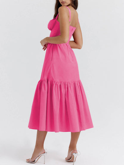 Strap Solid Color A-Line Hem Midi Dress
