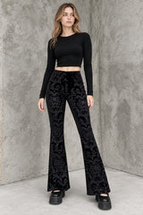 Floral Jacquard Velvet Flare Pants