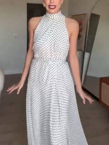 Sexy Sleeveless Polka Dot Halter Neck Dress