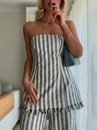 Striped Tassel Wrap Tank Top