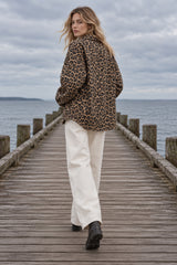 Vintage Leopard Print Denim Blouse