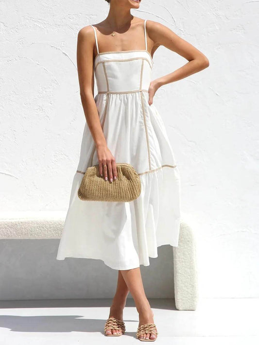 Contrast Color Trim Adjustable Straps Dress