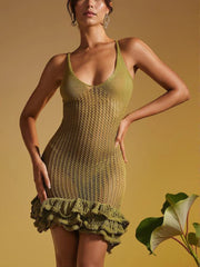 Sexy V-Neck Ruffled Hem Dress