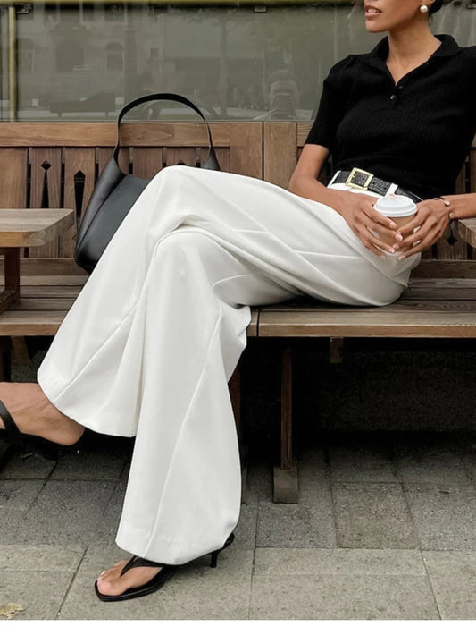 White High Waist Wide Leg Pants