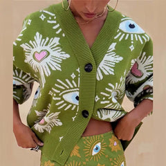 Geometric Print V-Neck Cardigan