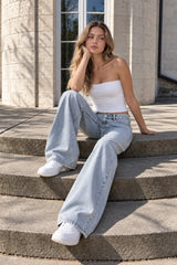 Low Rise Light Wash Wide Leg Jeans