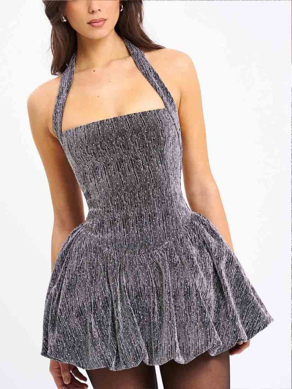 Halter Neck Side Tie Waist Mini Dress