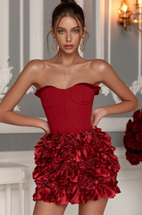 Strapless Ruffle 3D Floral Dress