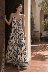 Vacation Coconut Print Loose Boho Dress