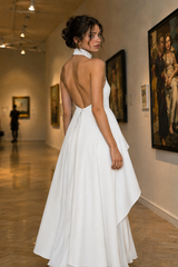 Halter Black White Contrast Pleated Prom Dress