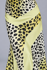 Sexy Leopard Halter Bust Cutout Back Slit Asymmetrical Maxi Dress