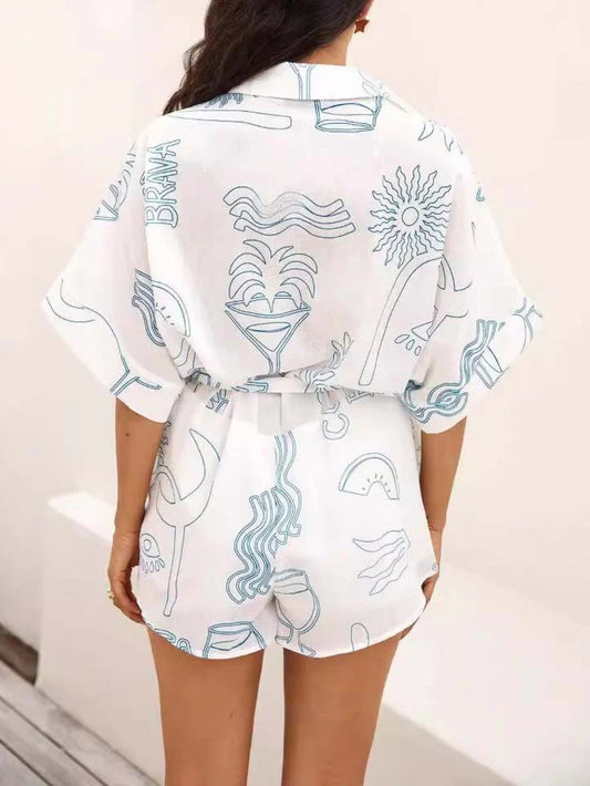 Lapel Tie Loose Short Jumpsuit