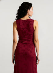Floral Print V-Neck Sleeveless Fitted Party Dress
